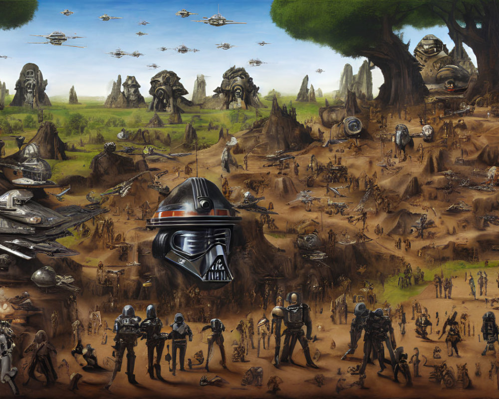 Sci-fi Artwork: Star Wars Characters and Machines with Darth Vader Helmet