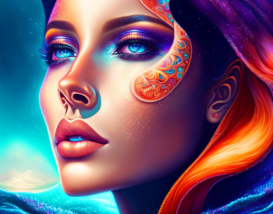 Colorful Cosmic-Themed Makeup and Hair Portrait