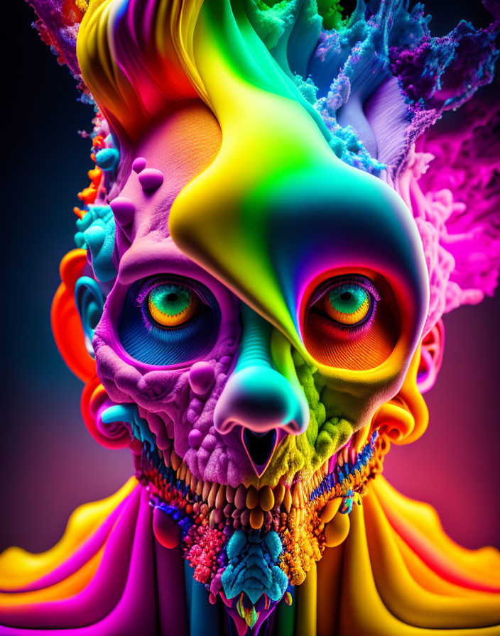 Colorful Psychedelic Skull Artwork with Surreal Organic Textures