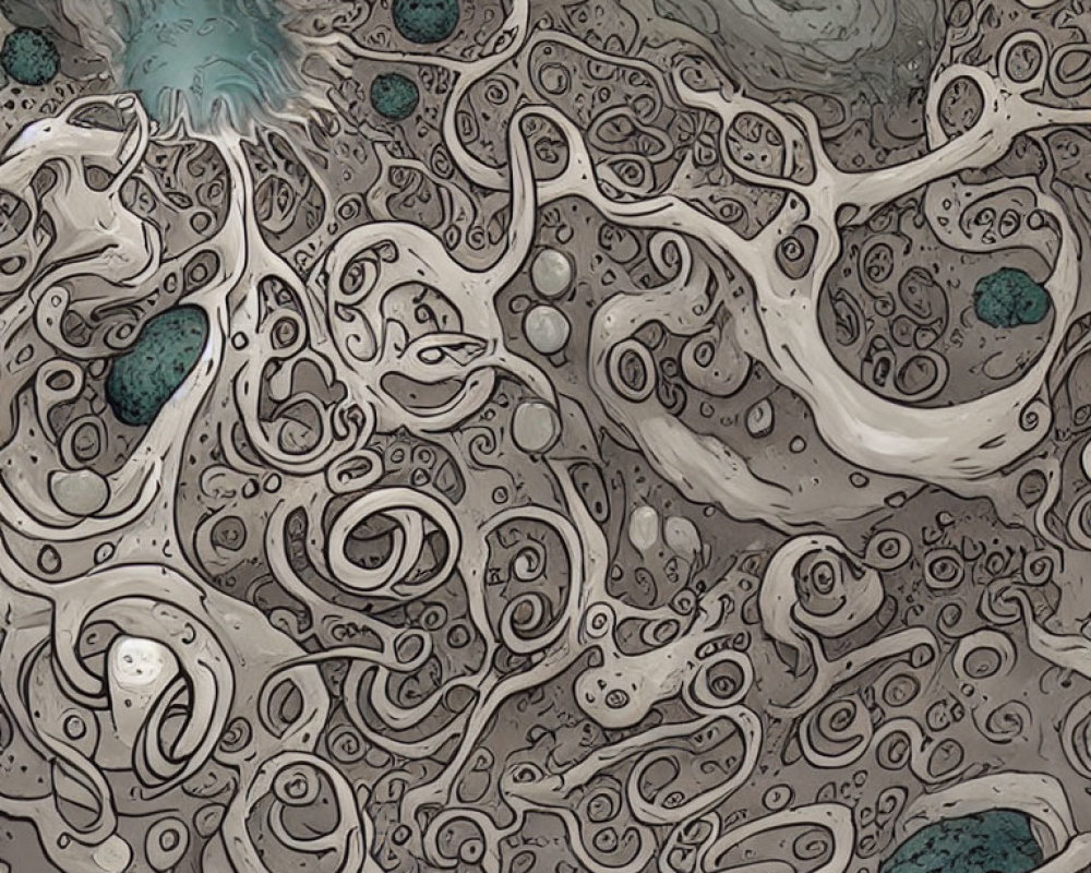 Gray and Blue-Green Swirly Abstract Art Design