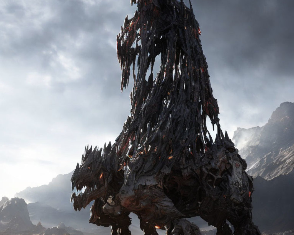 Giant lava creature with rock-like scales in mountainous terrain
