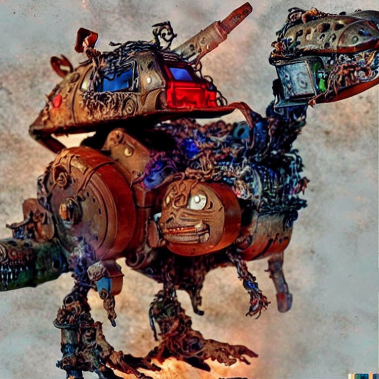 Detailed digital artwork: Whimsical mechanical creature with cartoonish features