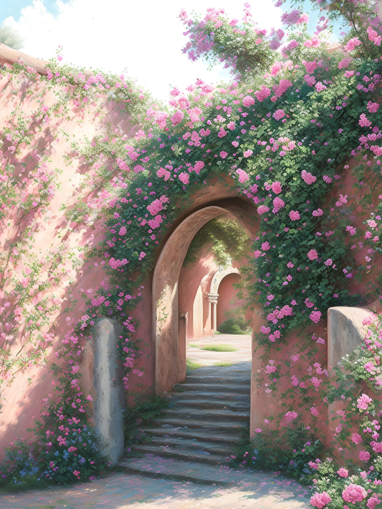 ARCHED WALL PINK FLOWERS