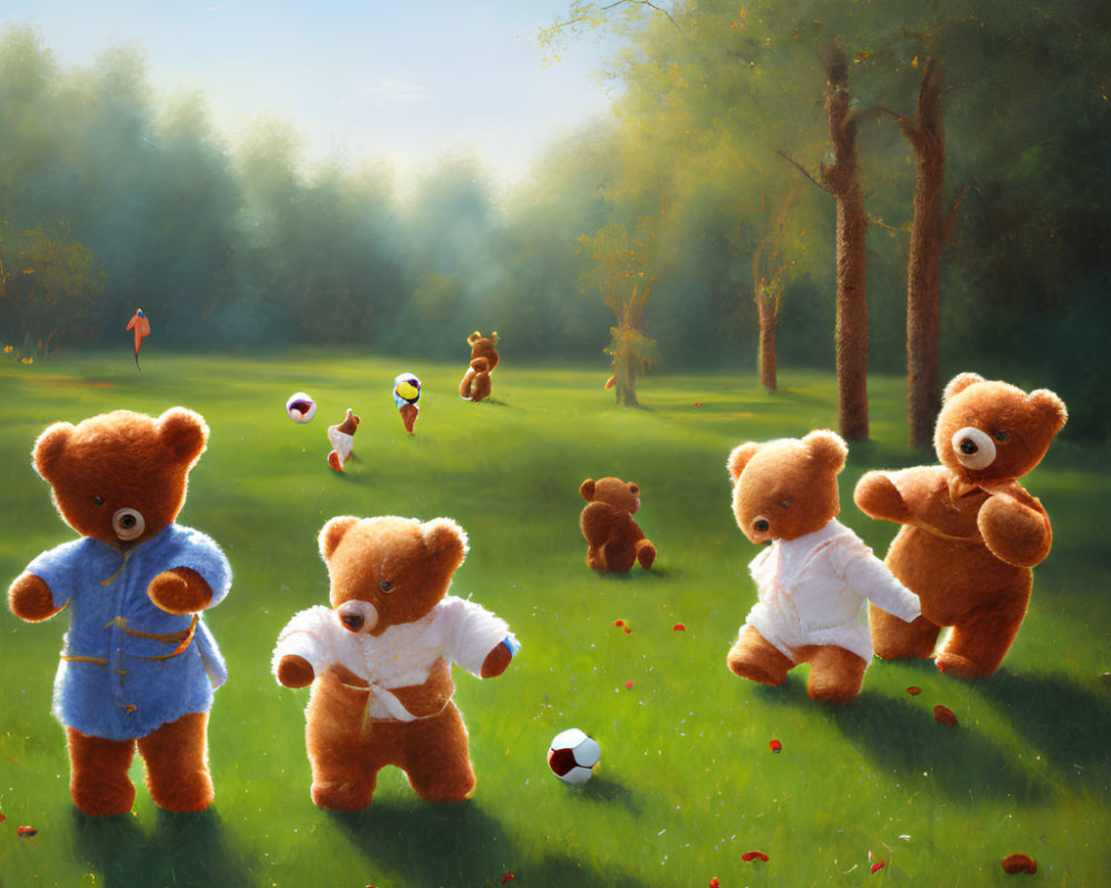 Adorable Teddy Bears Playing Games in Sunny Park