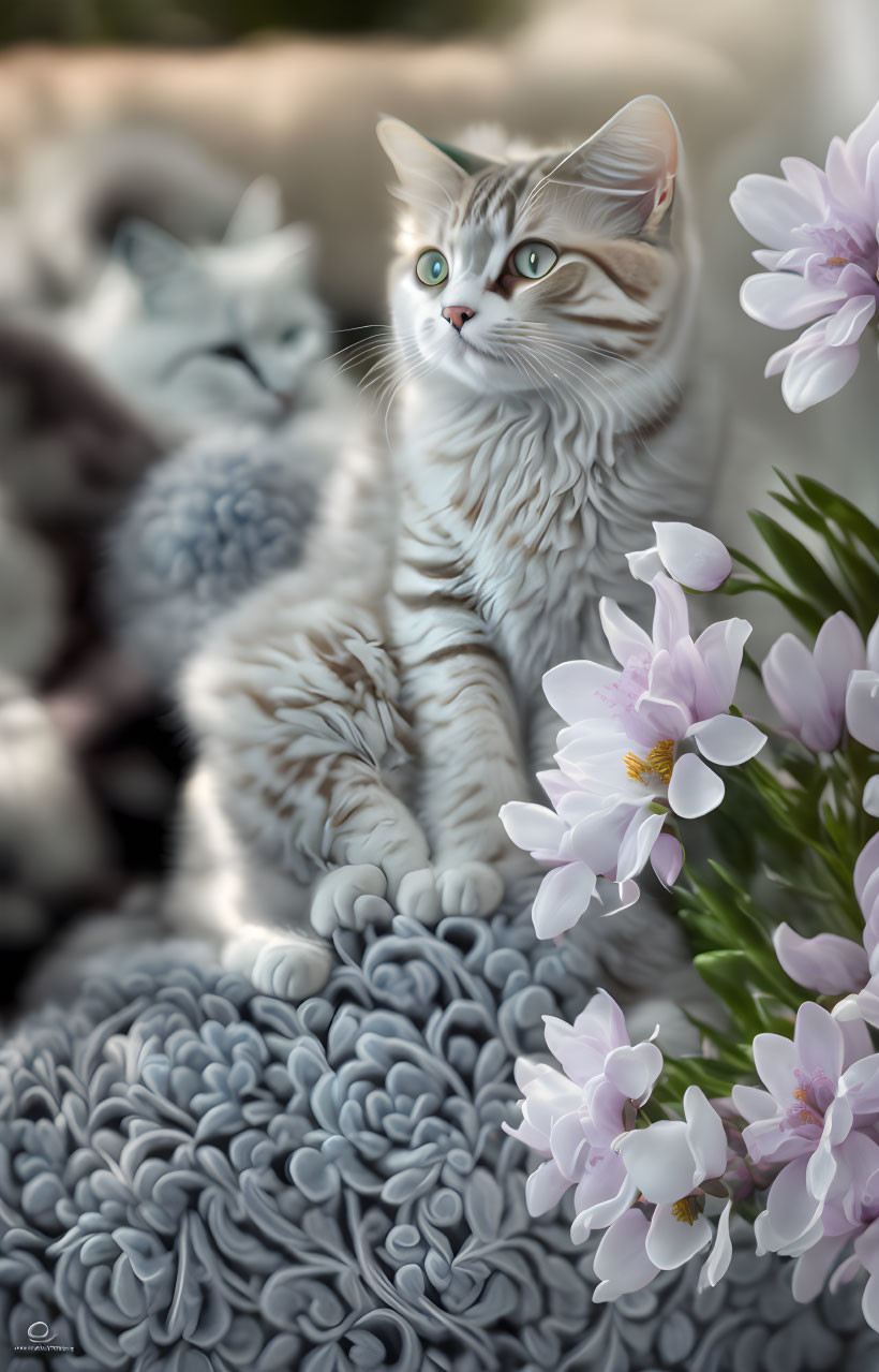 CAT AND FLOWERS