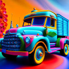 Vintage Truck with Artistic Detailing on Vibrant Background
