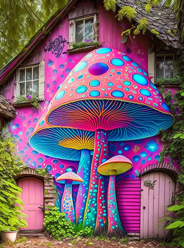 magic mushrooms old house graffiti