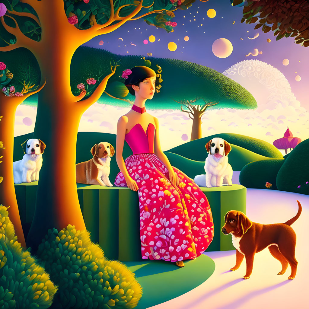 Romantic girl with dogs