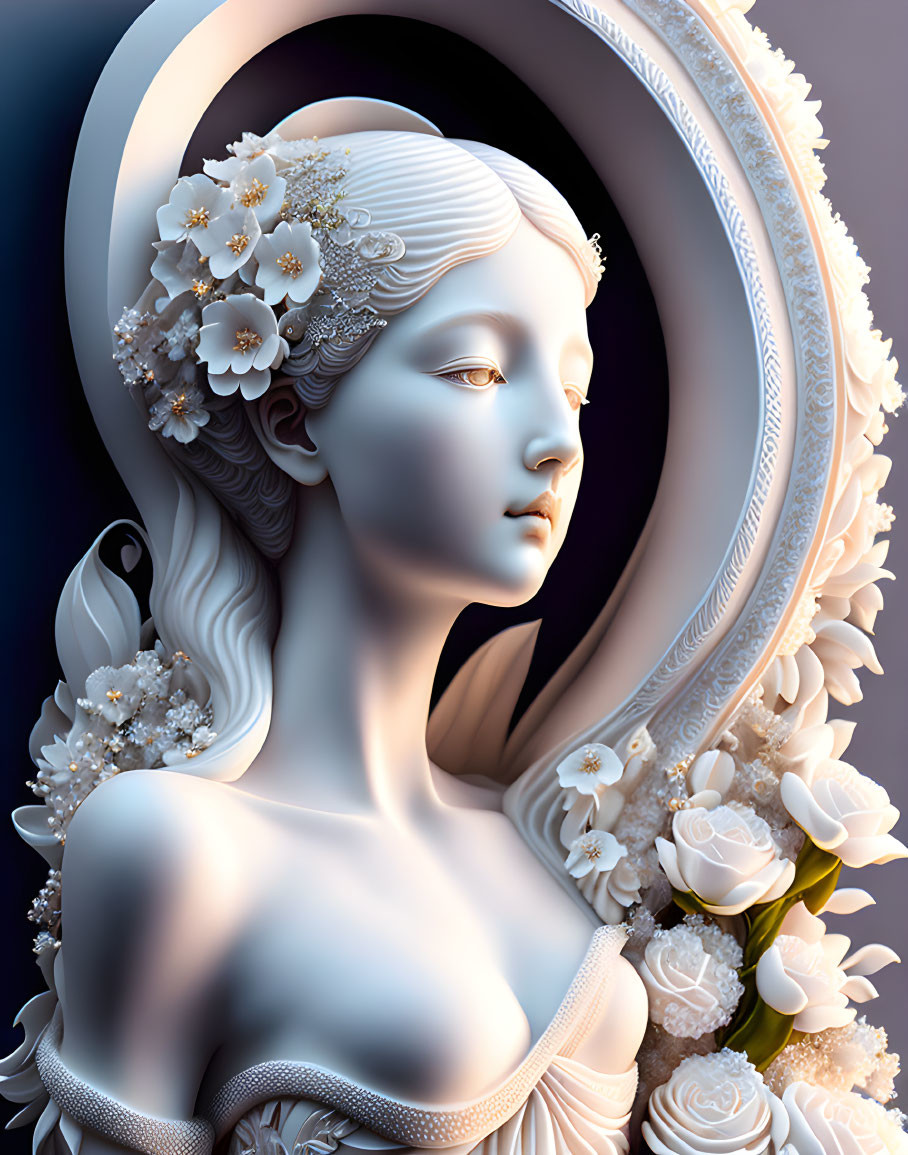 Sculpture of a Girl with a Flower Wreath