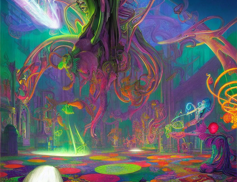 Colorful, Alien-like Flora in Psychedelic Indoor Scene