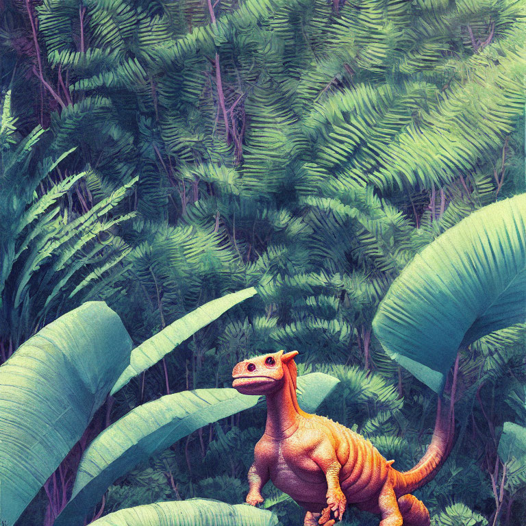 Orange Striped Dinosaur in Prehistoric Forest