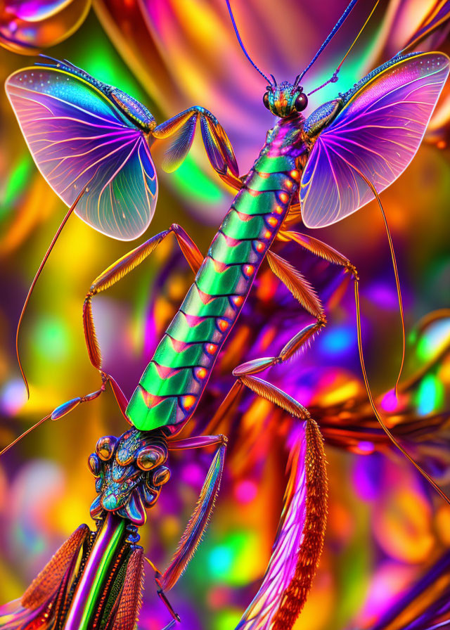 Colorful Fantastical Dragonfly Artwork with Iridescent Wings