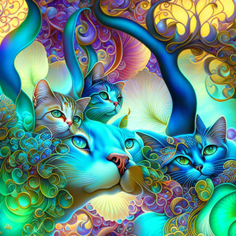 Colorful Stylized Cats in Abstract Digital Art