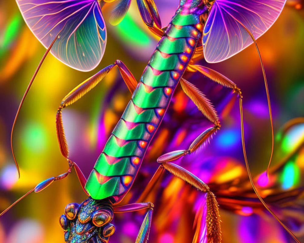 Colorful Fantastical Dragonfly Artwork with Iridescent Wings