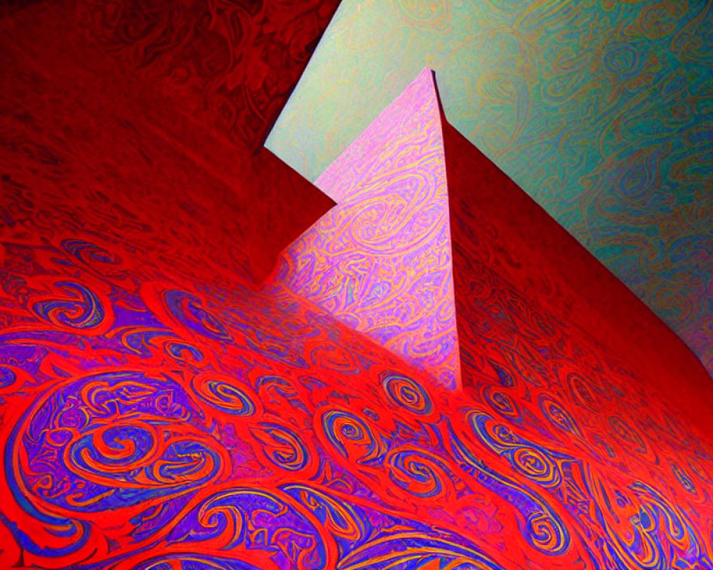 Pyramid-like Structure with Red and Blue Swirling Patterns