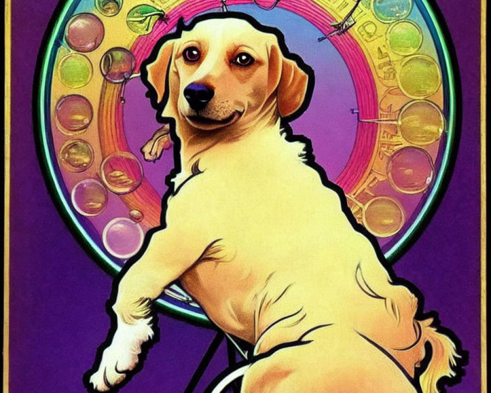 Colorful Psychedelic Background with Yellow Dog