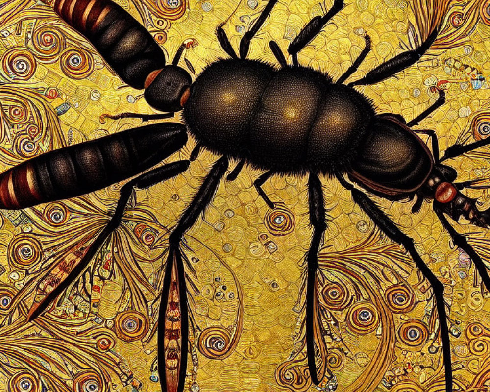 Detailed Ant Artwork with Warm Tones & Patterned Background