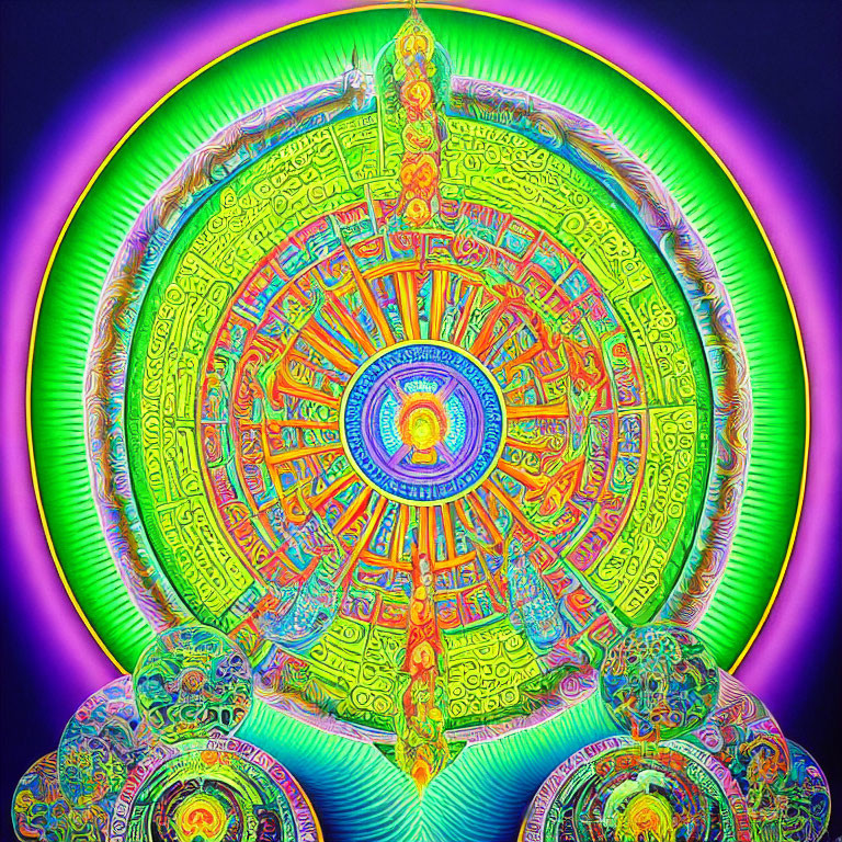 Colorful fractal-like Mayan/Aztec calendar wheel design