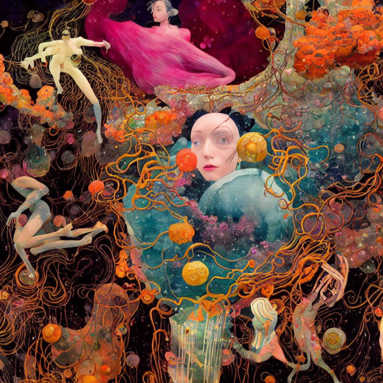 Surreal Artwork: Underwater and Space Themes with Floating Figures