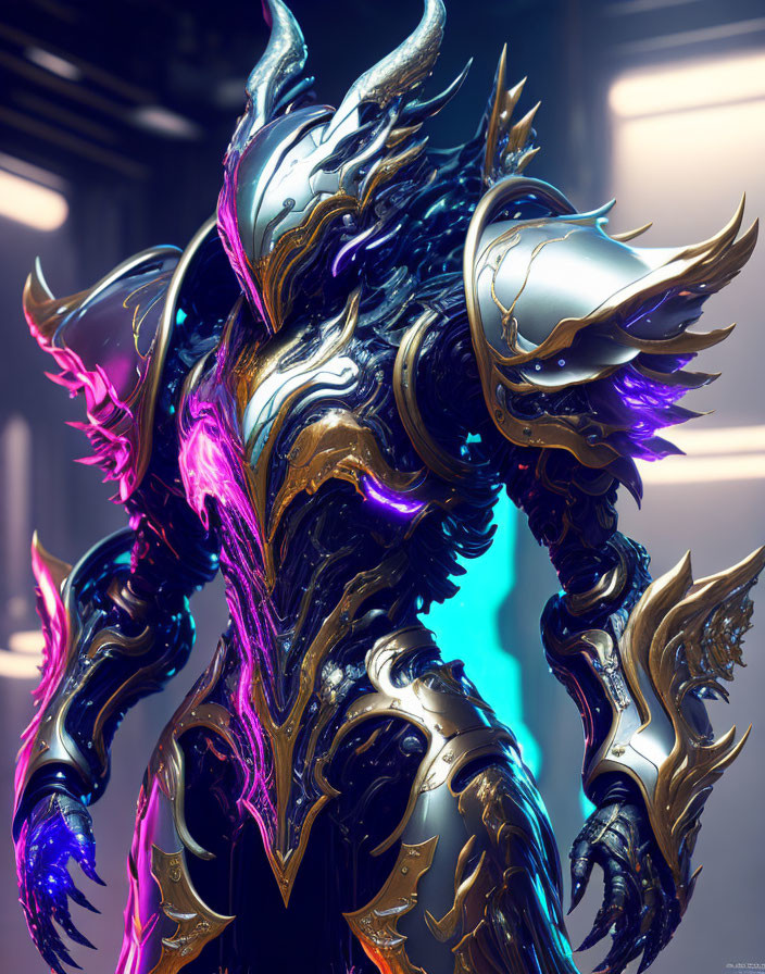 Shimmering iridescent armor with sharp spikes on futuristic knight