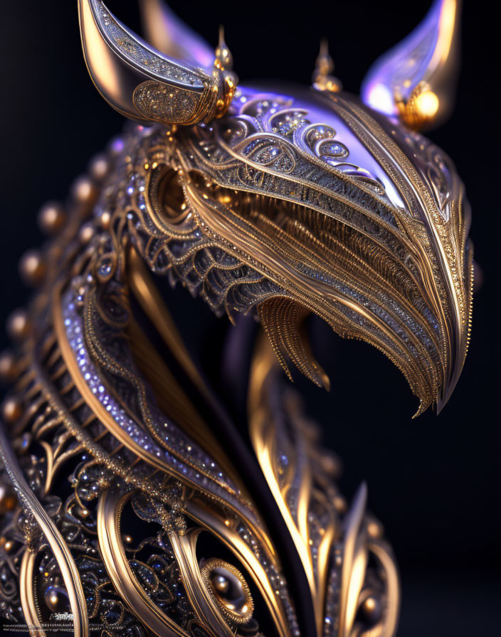 Intricate Golden Filigree Sculpture with Glowing Accents