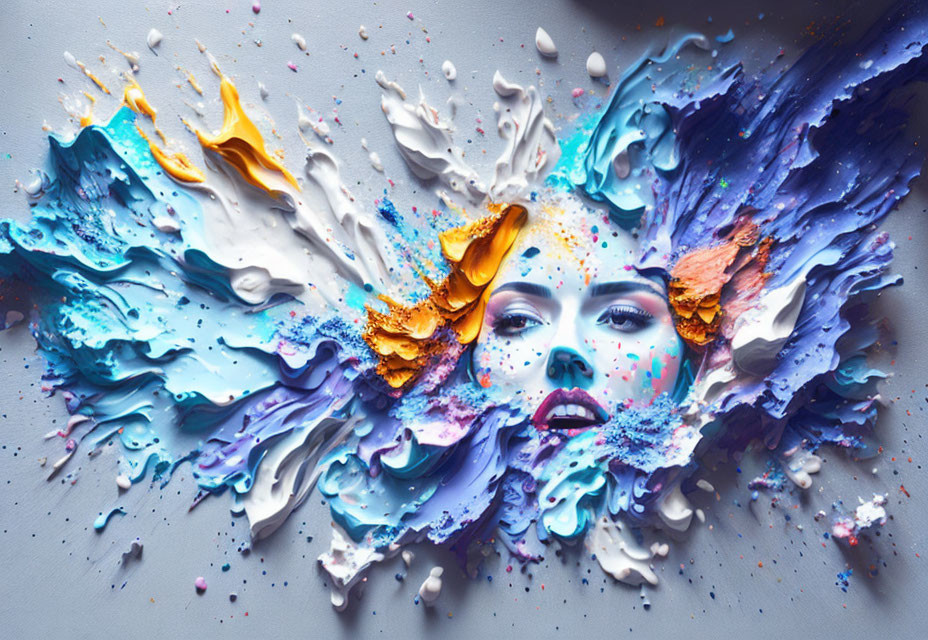 Colorful Paint Splatter Artwork Featuring Woman's Face