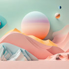Pastel hills, butterfly, whimsical plants, houses in surreal landscape