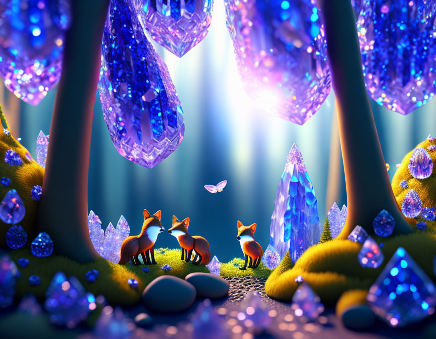 Foxes in Crystal Forest