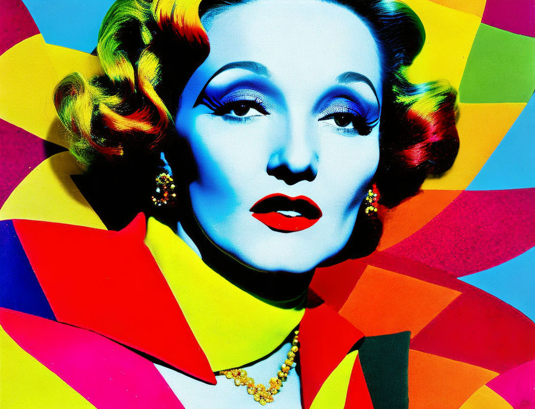 Colorful Pop Art Style Portrait of Woman with Vibrant Background