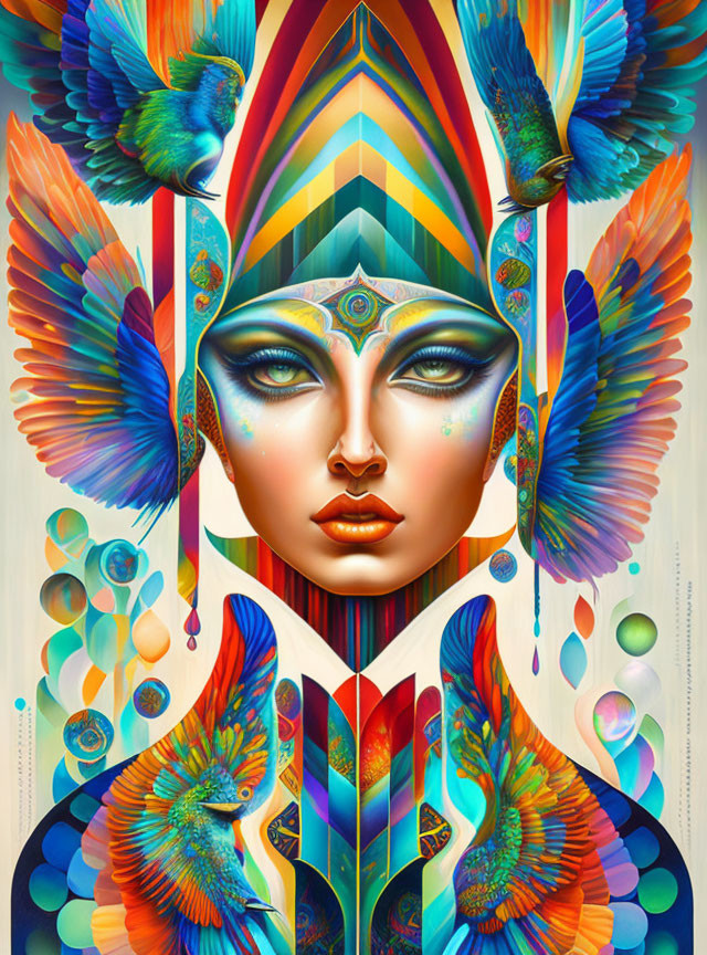 Colorful Abstract Artwork with Symmetrical Face Design