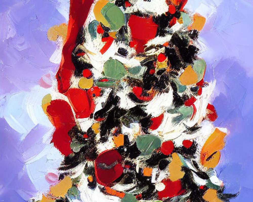 Abstract Christmas tree person fusion with red ornaments in colorful style