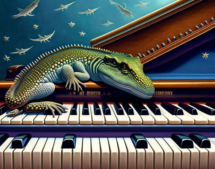 Alligator on a piano