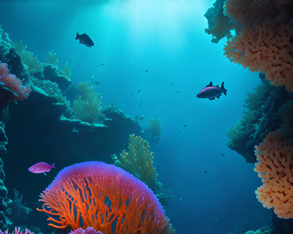 Vibrant coral reefs and fish in serene underwater scene
