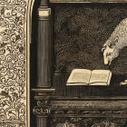 Black and white goats with ornate horns in detailed etching style
