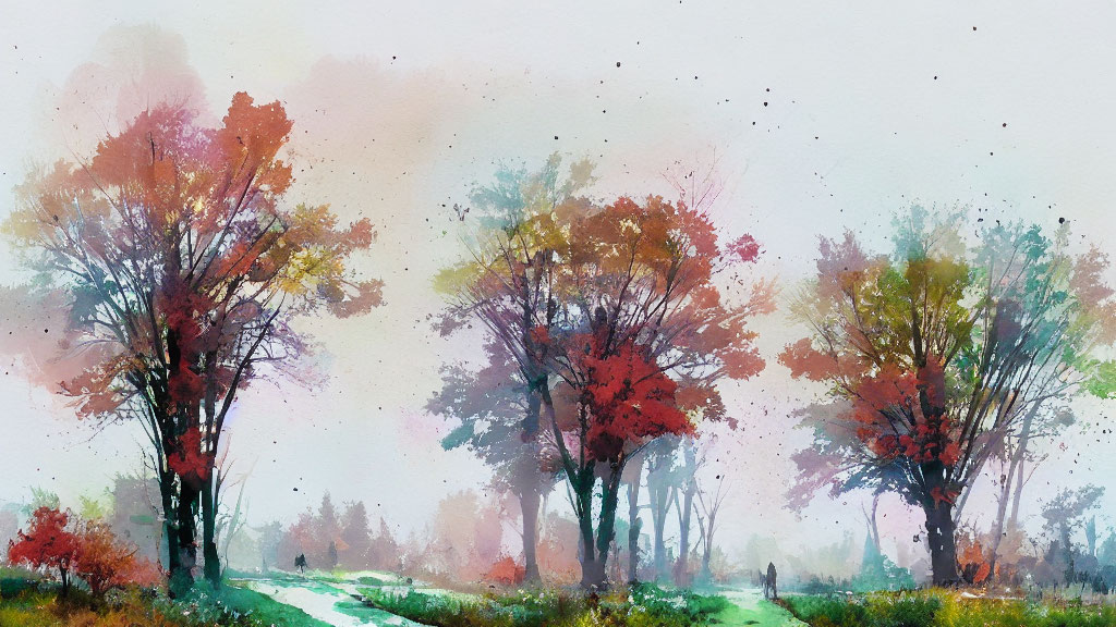 Colorful Watercolor Painting of Autumn Foliage