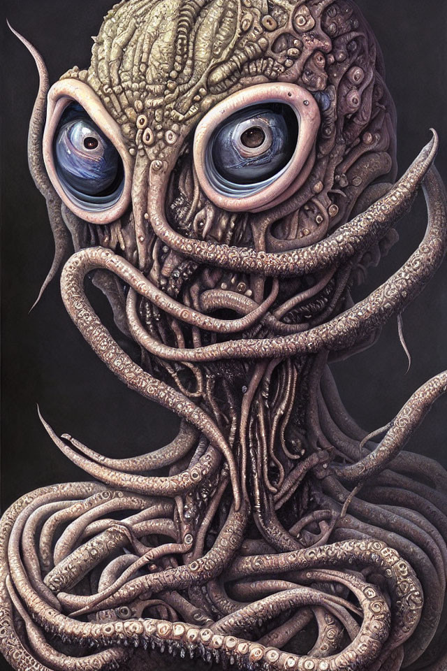 Detailed Illustration of Octopus-Like Creature with Tentacles and Expressive Eyes