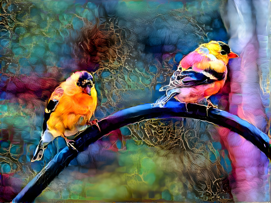 Pair of Dreamy Goldfinches