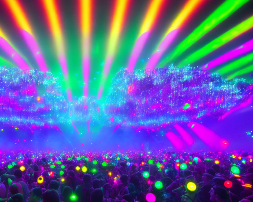 Colorful Laser Lights Illuminate Energetic Concert Crowd