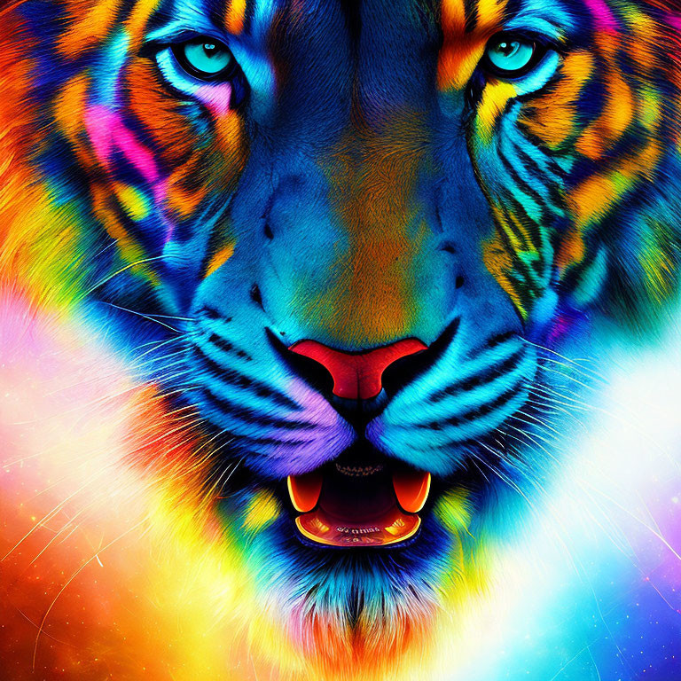 Colorful Tiger Face Artwork on Starry Background