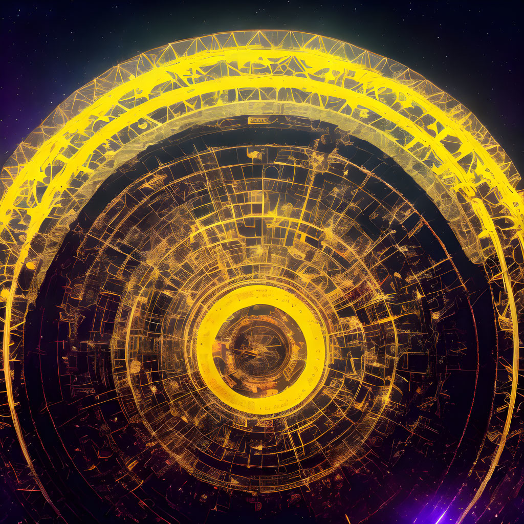 Circular glowing city structure in space backdrop