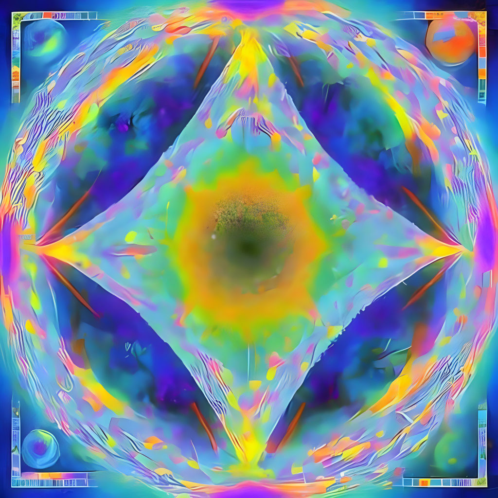 Colorful Symmetrical Kaleidoscopic Pattern with Star and Triangle Shapes