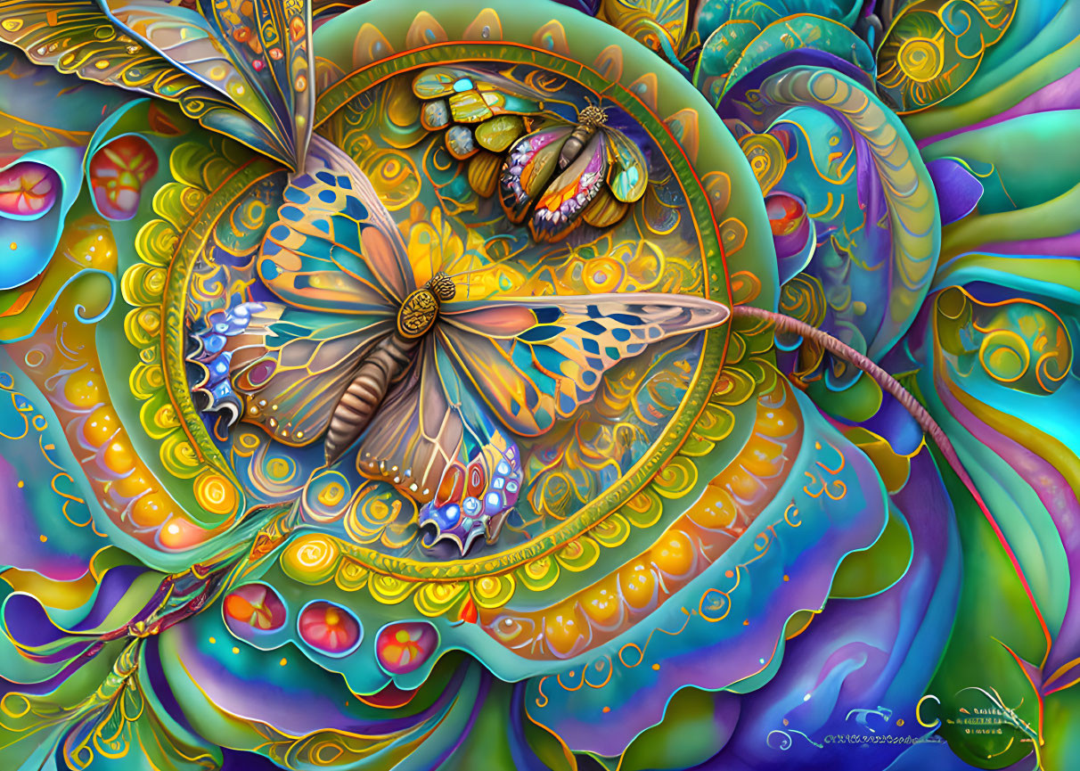 Colorful digital artwork: Stylized butterfly with intricate patterns on wings