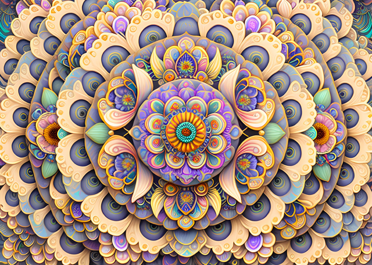 Symmetrical Floral Fractal Image with Intricate Petal Layers