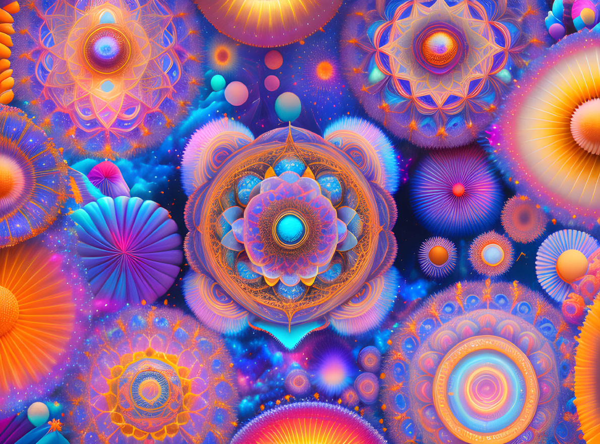 Colorful Psychedelic Fractal and Mandala Design in Bright Tones
