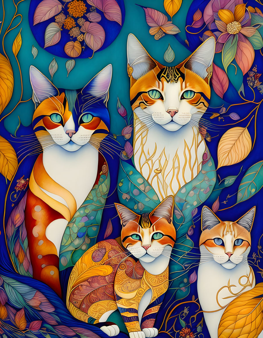 cat family in autumn
