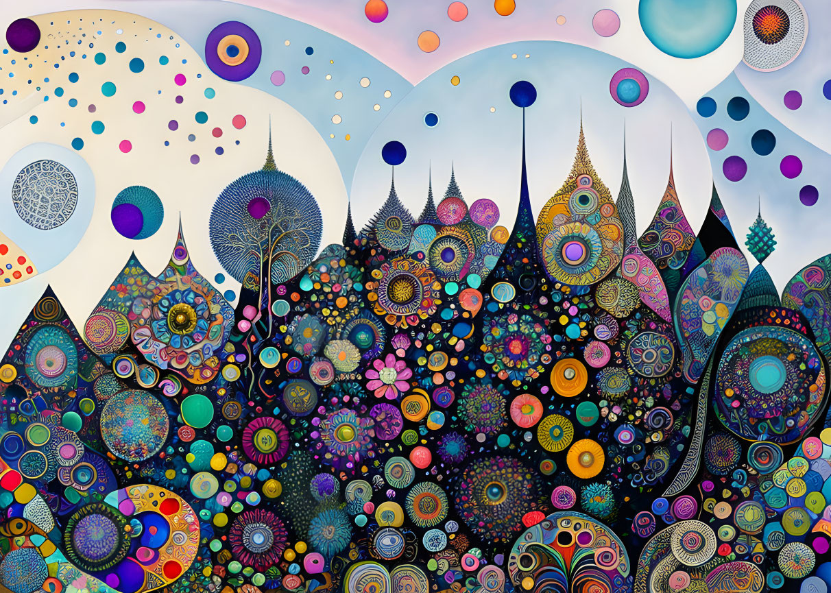 Abstract Composition with Overlapping Circles and Colorful Dot Clusters