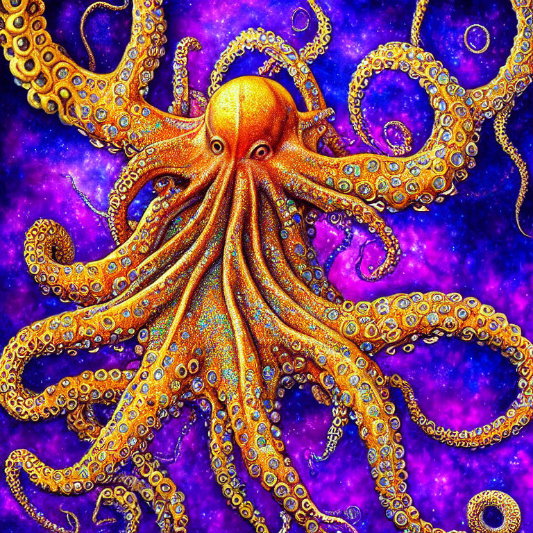 Colorful Octopus Artwork on Cosmic Background