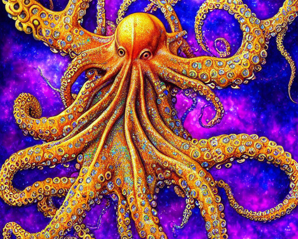 Colorful Octopus Artwork on Cosmic Background