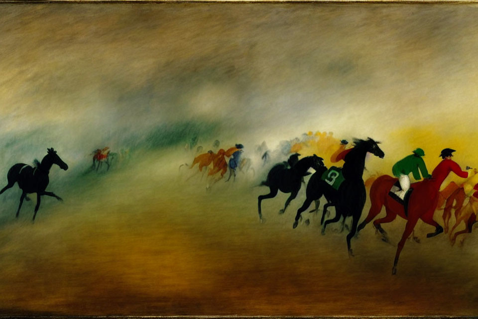 Impressionist Horse Race Painting with Blurred Motion