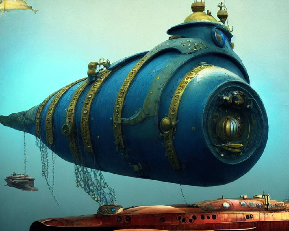 Stylized submarines in whimsical underwater scene